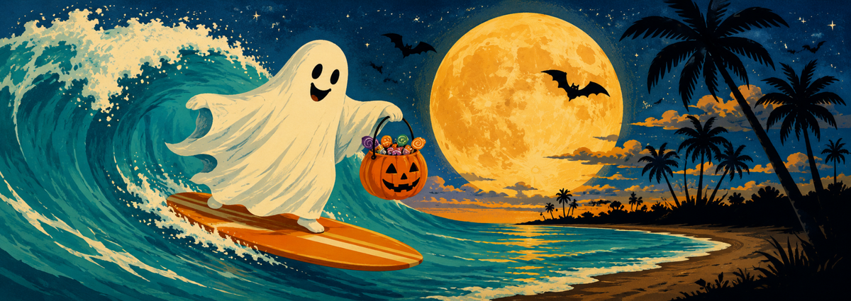 Surfing Ghost board front print artwork