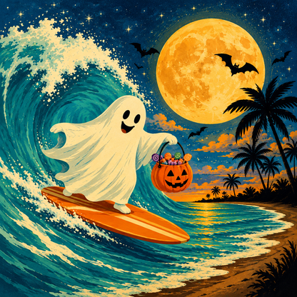 Surfing Ghost magnet front print artwork