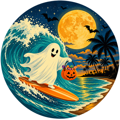 Surfing Ghost ornament front print artwork