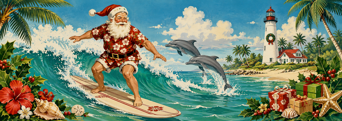 Surfing Santa on the Gulf Coast — full panoramic print artwork
