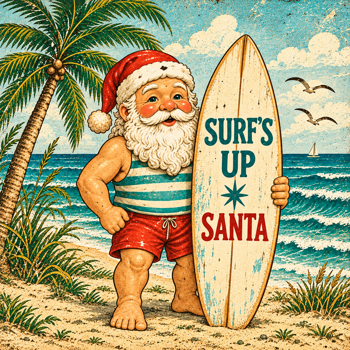 Surf’s Up Santa — actual square print artwork