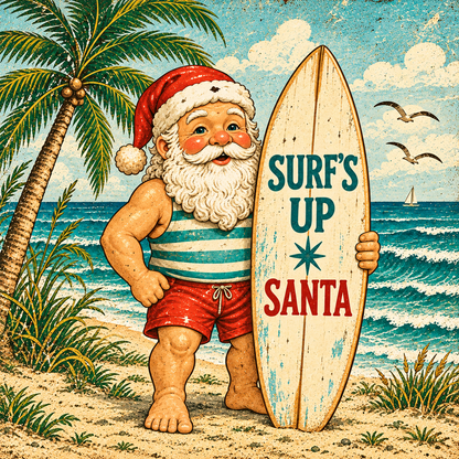 Surf’s Up Santa — actual square print artwork